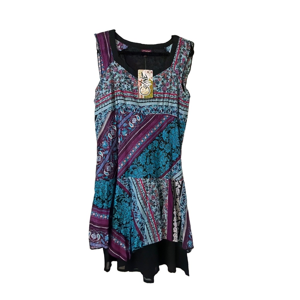 Coline Blue Cotton Floral Ruffled Sleeveless Babydoll  Dress Size Large New
